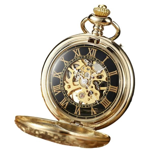 Infinity Leather Vinatage Mechanical Alloy Skeleton Half Hunter Pocket Watch
