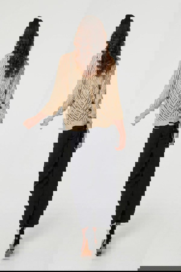 Gold | Chevron Texture Mesh 1/2 Sleeve Cardigan
