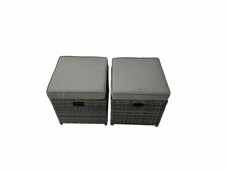 Fimous Outdoor PE Rattan Garden Furniture Sofa Set with Oblong Coffee Table Big Stool 2 Small Stools Dark Grey