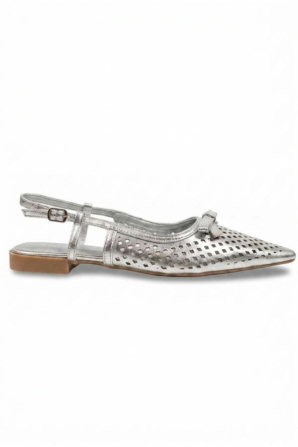 Anouk Metallic Cut Out Bow Slingback Flats - Silver_wb