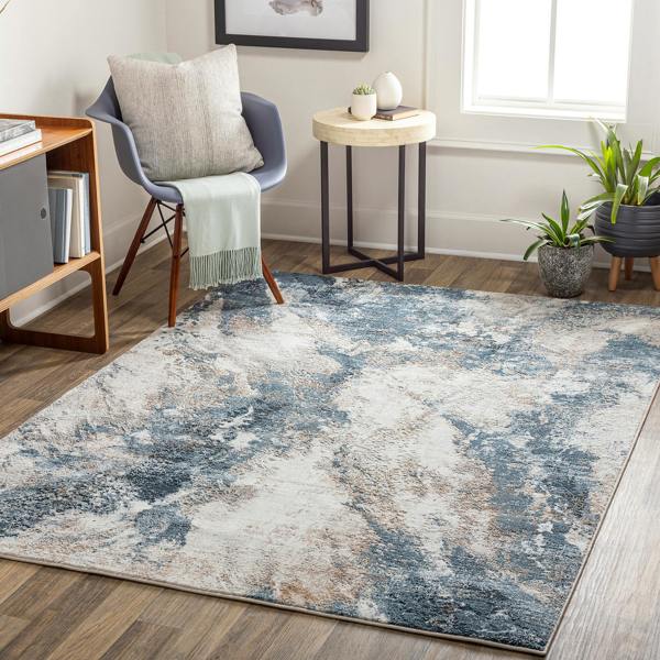 Livabliss Allegro-Abstract Blue Grey Brown Modern Marble Rug