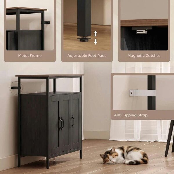 Industrial Kitchen Sideboard with Open Shelf, 2 Cabinets, Adjustable Shelves for Living Room, Dining Room, Black