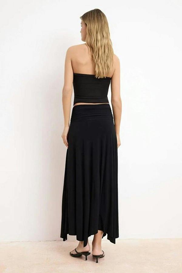 WOVCOR Waist Detail Slit Stretch Knit Maxi Skirt