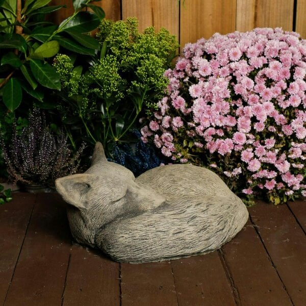 OSN Tranquil Large Cast Stone Sleeping Fox Garden Statue Garden Sculpture Ornament