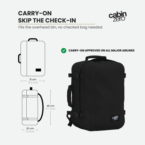 CabinZero Classic Cabin Backpack 36L, Carry On Travel Backpack for 5+ Day Trips, Lightweight & Durable