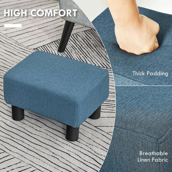 Wyld Haus Fatopa Linen Blue Cube Footstool With 4 Plastic Feet