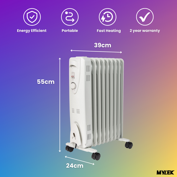 Mylek Oil Filled Electric Portable Space Heater Radiator with Thermostat 2000w
