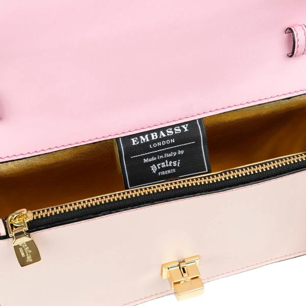Embassy London Envy - Pink & Pink - Women's leather flap clutch bag with strap
