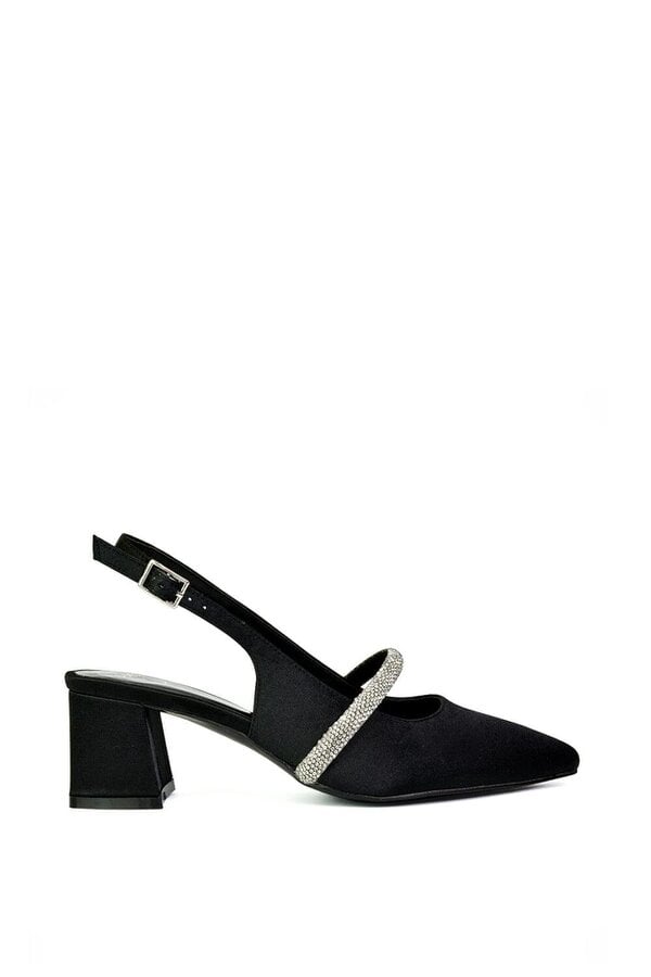 XY LONDON Slingback Strappy Pointed Toe Diamante Mid Block Heels