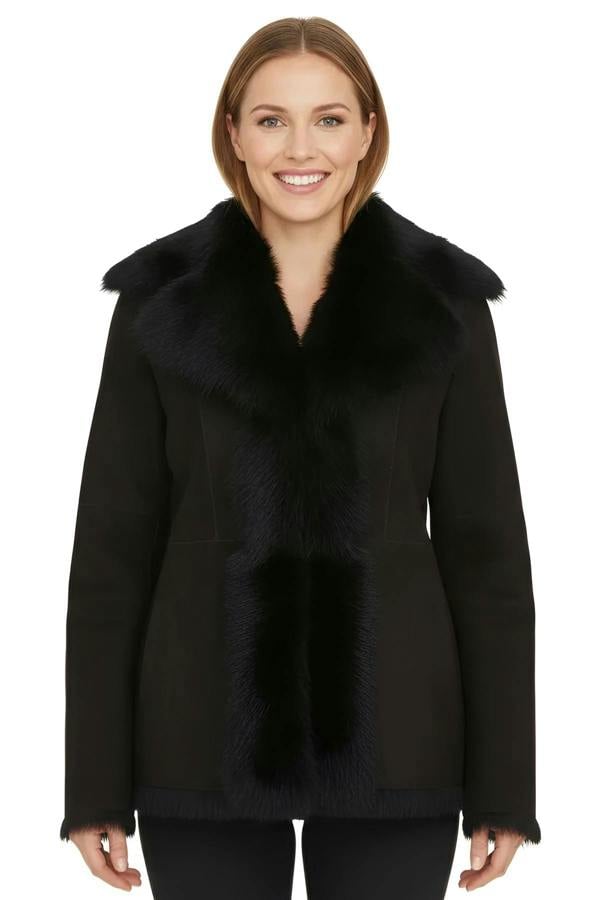 Infinity Leather Women's Sheepskin Toscana Shearling Suede Leather Jacket - Noiré