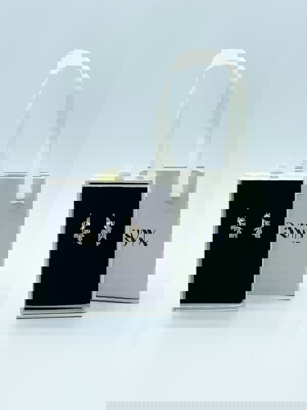 SVNX Hanging Leaf with Pearl Earrings in Gold