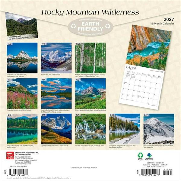 Rocky Mountain Wilderness Calendar 2027, Wall Calendars, Month To View, Travel, Gift