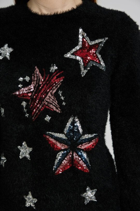 Mudflower Embellished Star Burst Fluffy Yarn Christmas Jumper