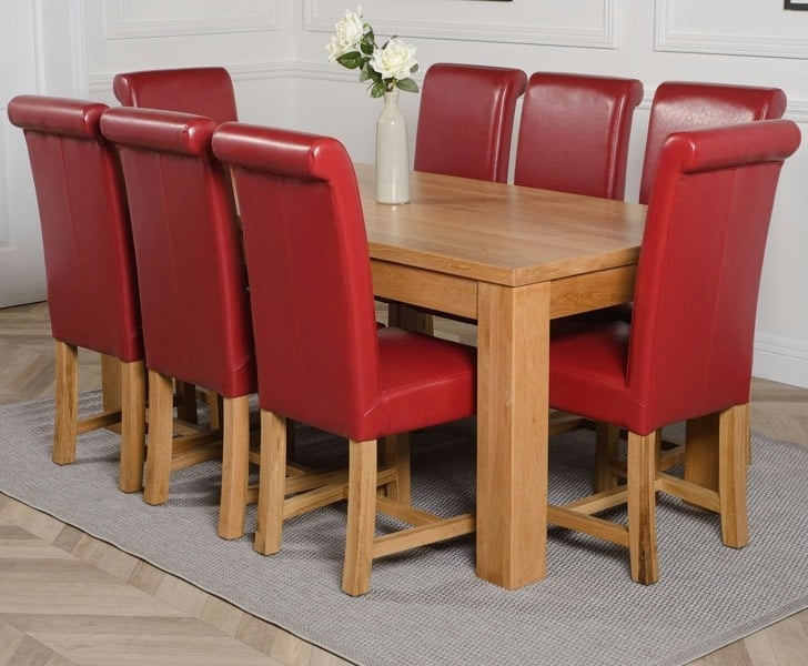 That's Furniture Dakota Large Oak Dining Table with Washington Leather Chairs