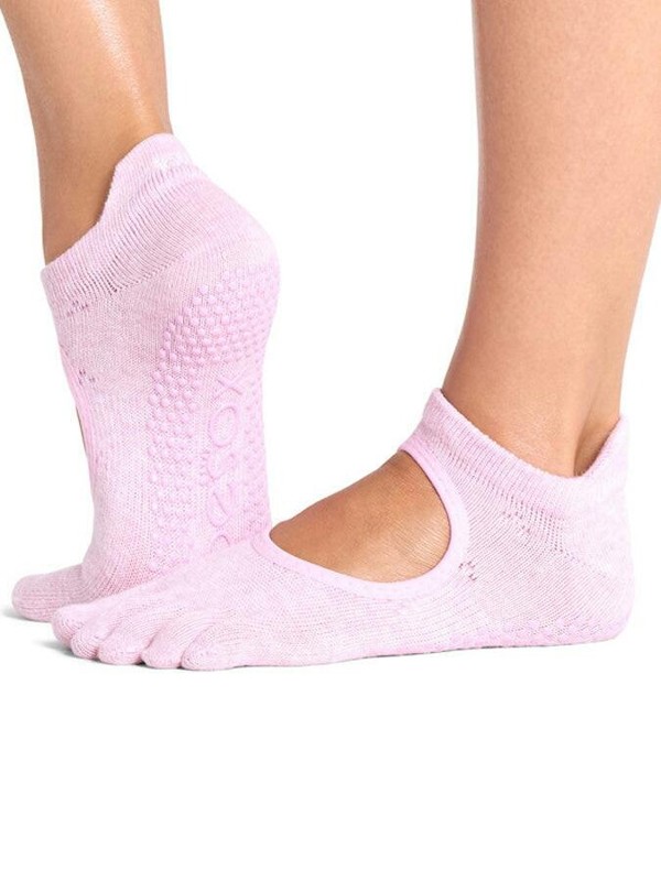 ToeSox Full Toe Bellarina Women's Yoga Grip Socks - Rosy Melange