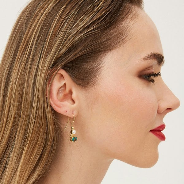 Spero London Authentic Turquoise Sterling Silver Drop Gold Plated Earrings