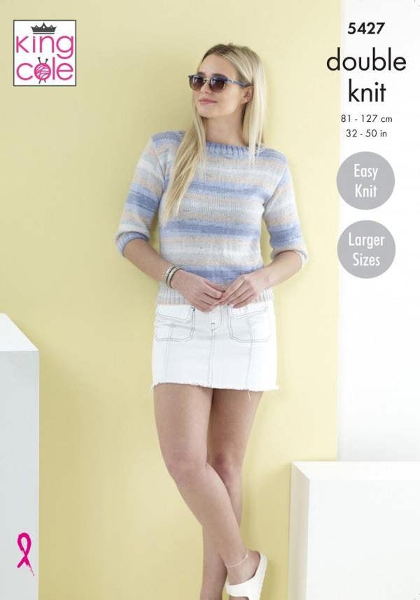 King Cole Beaches DK Knitting Pattern 5427, Sweaters, Shawls for Women, 32 - 50 Inches - Easy