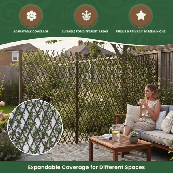 Expanding Willow Garden Trellis with Buxus Leaves, 2m x 1m Extendable Privacy Screen Panel, Decorative Greenery Fence Cover
