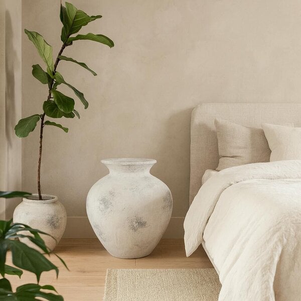 Wyld Haus Mossbrook Large Antique White and Grey Stonewarae Vase