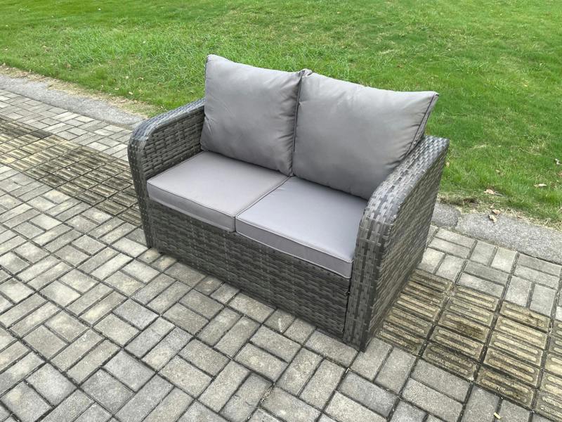 Fimous 8 Seater PE Rattan Garden Furniture Patio Set, Reclining Chair, Love Sofa, 2 Seater Sofa, Dining Table, Big Footstool, 2 Side Tables, Grey