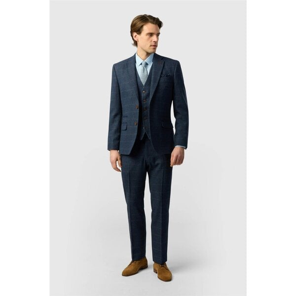 Antique Rogue Tailored Fit Ezra Blue Check Tweed Jacket