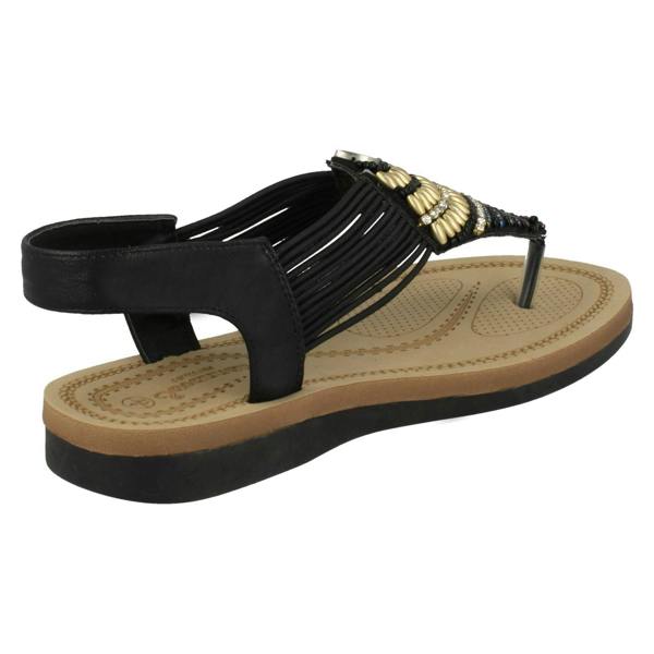 Savannah Ladies Savannah Low Wedge Beaded Toepost Sandals