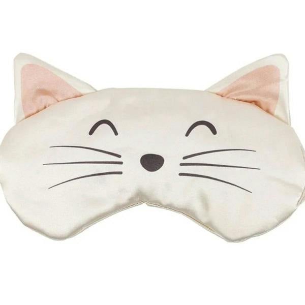 Cream satin cat eye mask with whiskers and centered nose design