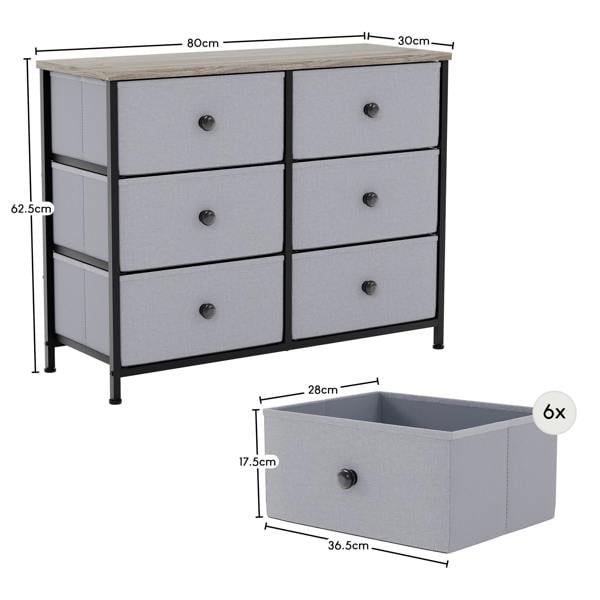 Vida Designs Chorley 6 Drawer Fabric Drawer Chest, Beige & Grey Wood