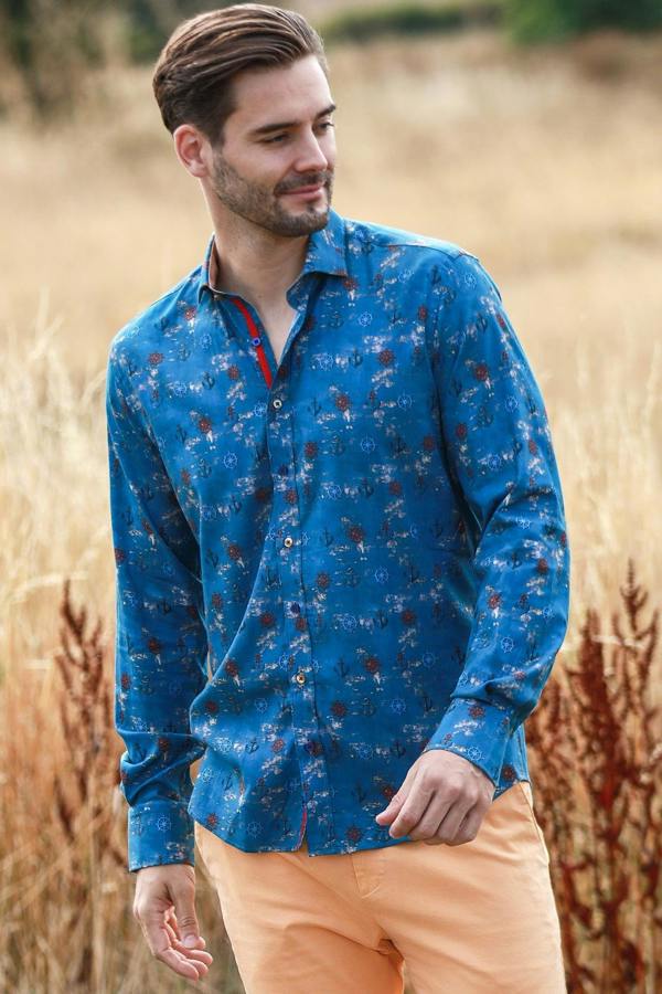 NAUTICAL TENCEL PRINT SHIRT - Claudio Lugli Shirts