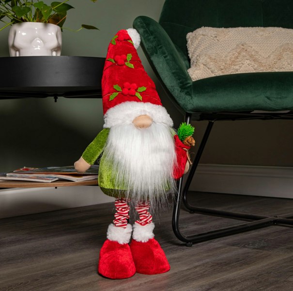 Samuel Alexander 71cm Standing Christmas Gonk with Santa Hat and Extendable Legs in Reg and Green