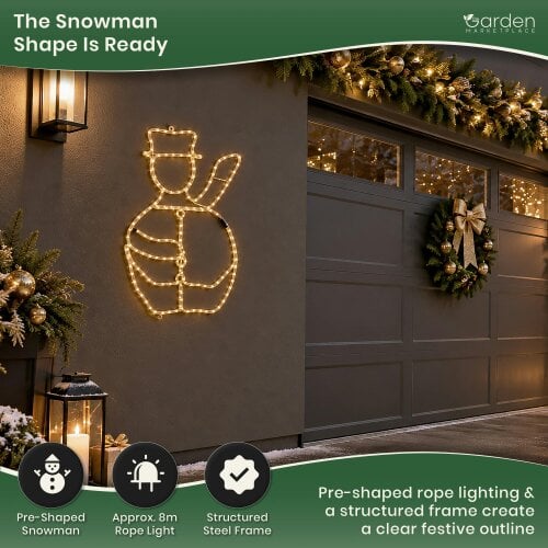 98cm LED Rope Light Snowman Christmas Decoration, Indoor & Outdoor Wall Hanging