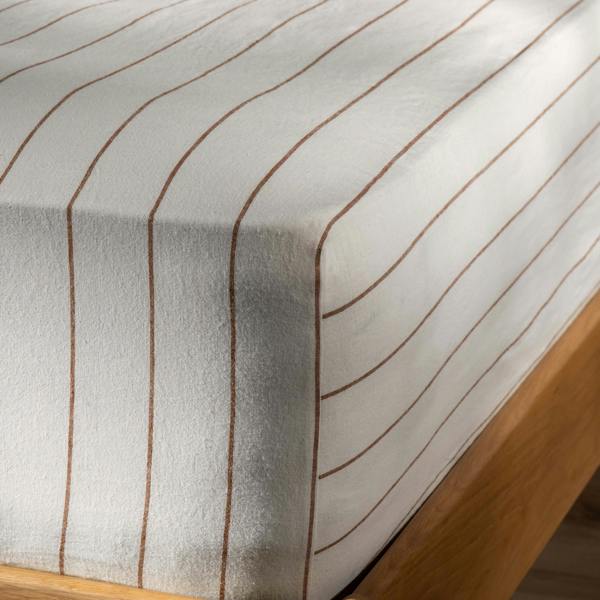 Soak&Sleep White/Burnt Orange Pinstripe Linen/Cotton 30cm Standard Fitted Sheets
