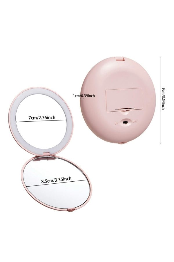 Living and Home Portable LED Lighted Travel Makeup Mirror, Rechargeable Large 5" 1x/10x Travel Magnifying Mirror with Light