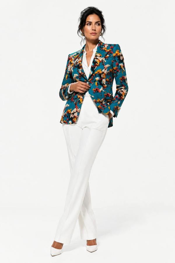 Alternative view of the Aqua Enchanted Garden print blazer