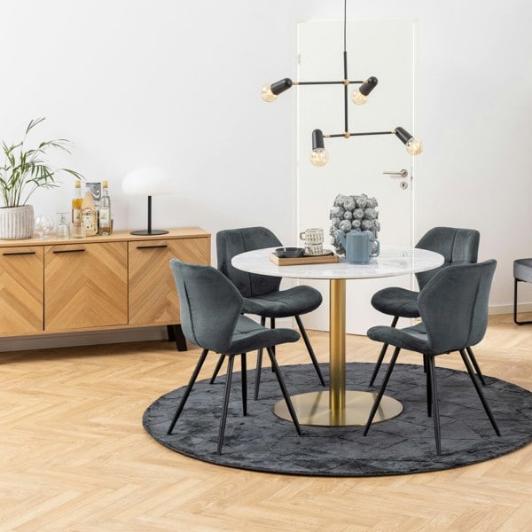 Furniture To Go Corby Round Dining Table with White Polished Marble Top & Gold Base