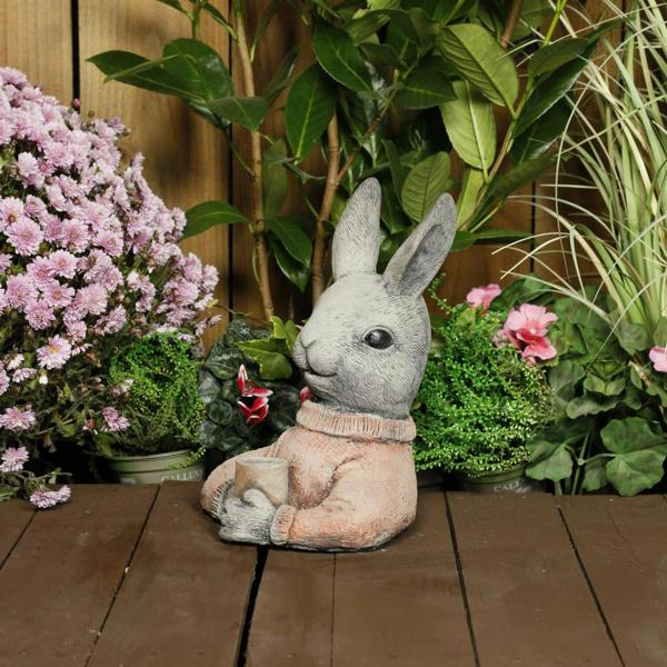 Christmas Winter Bunny Stone Cast Statue Garden Ornament