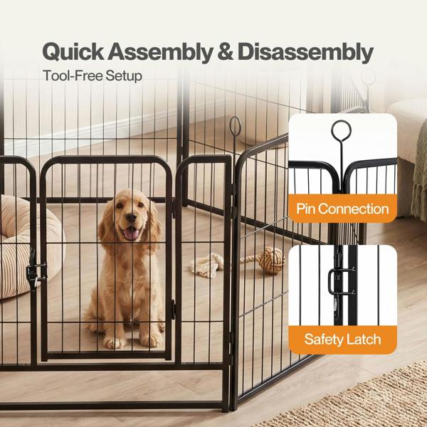 Skylos Dog Pen 8 Pcs Steel 60cm Foldable Indoor Outdoor Pet Enclosure Black