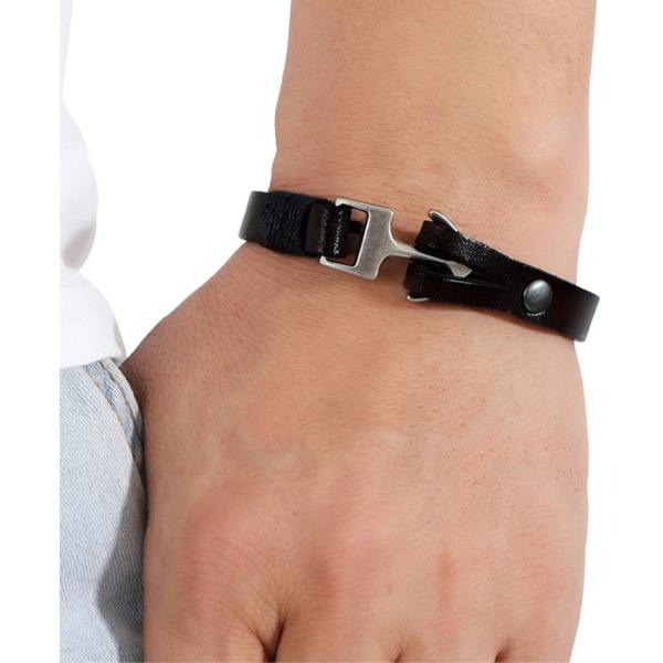 Aye Do Gifts Men's Black Leather Silver Hook Bracelet
