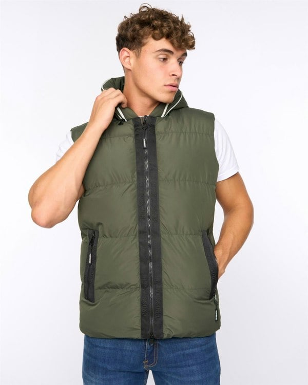 Crosshatch Sandbox Hooded Gilet Olive