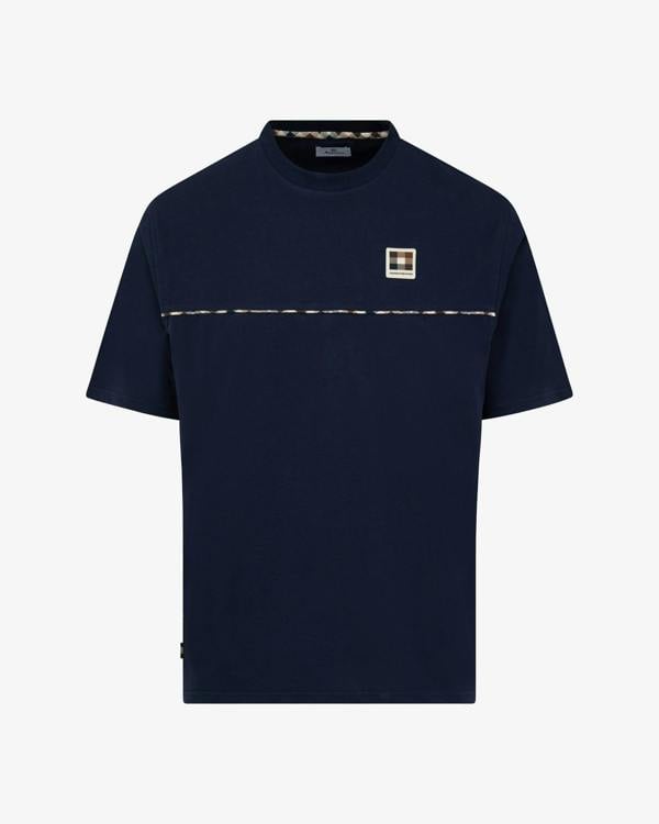 Aquascutum Mens Club Check Piping T-Shirt - Navy 11