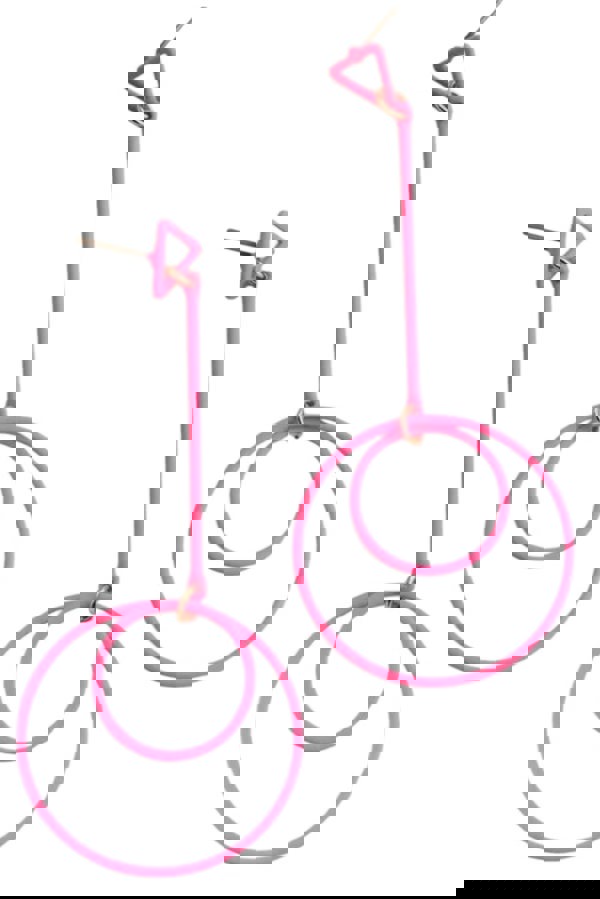 One Of A Kind Club Long Double Circle Dangly Earrings - Pink