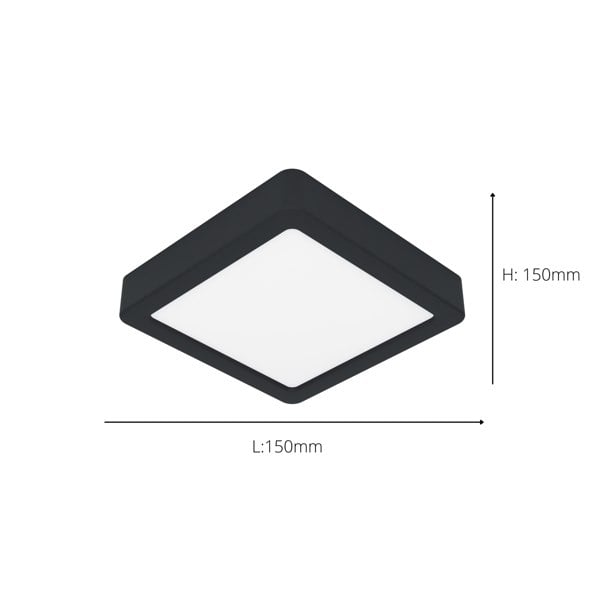 EGLO Fueva 6 Ultra-Slim Tri-Colour Black Square LED Ceiling Light WBS