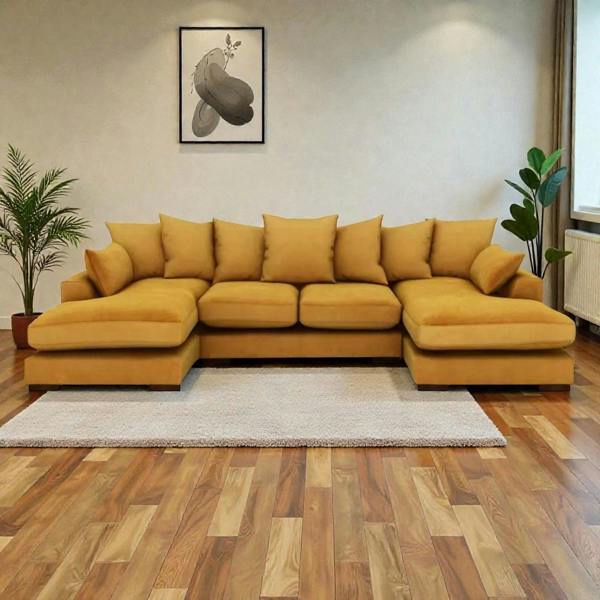 Snug Furniture Linea Plush Velvet U Shape Double Ended Sofa With Wide Footstool