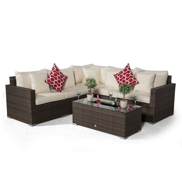 Giardino Havana 5 Seat Rattan Corner Sofa Set with Drinks Cooler Coffee Table