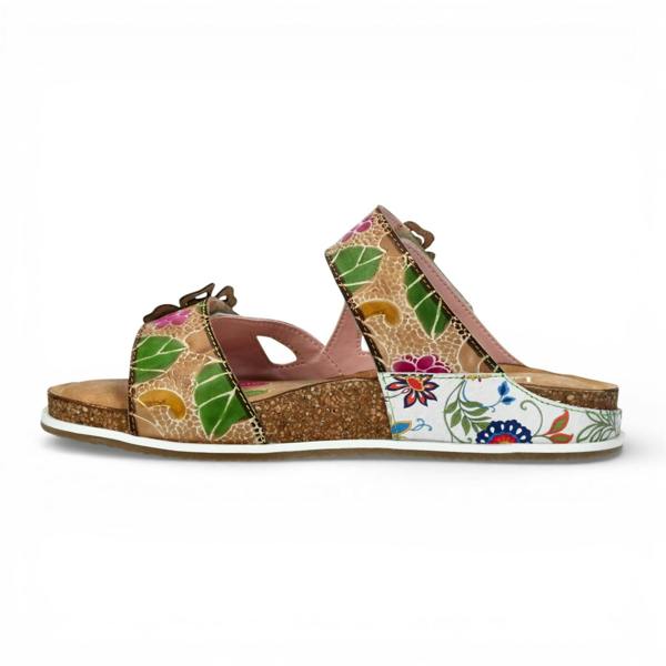 Laura Vita Women's Brcyano 32 White Floral Leather Strappy Slipper Sandals