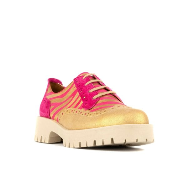 Embassy London Artisan - Pink & Gold Stripes - Women's leather lace-up shoe with brogue detailing