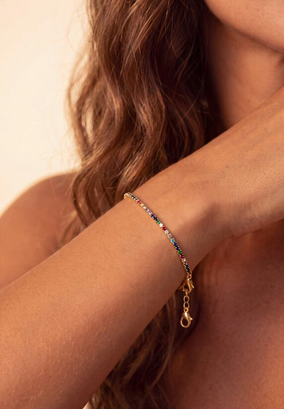 Latelita Tennis Bracelet Vibrant Rainbow Cz Gold