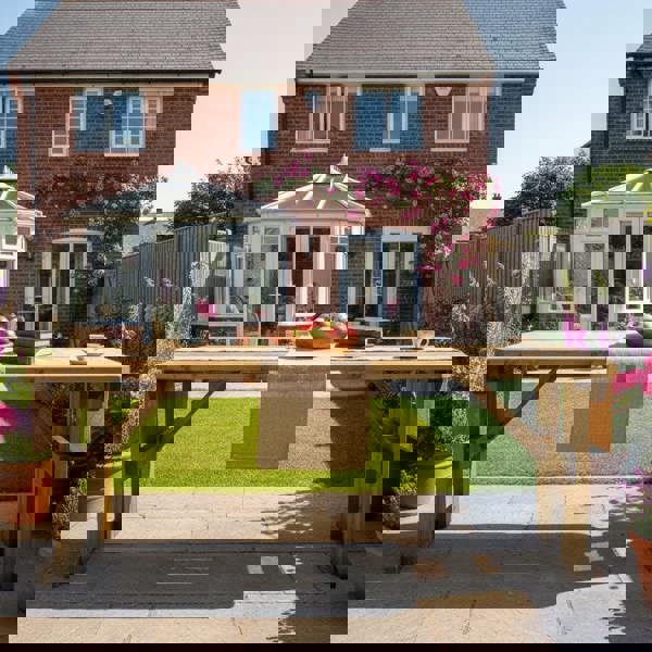 Arbor Garden Solutions Hollies Rounded Wooden Garden Table, Outdoor Picnic Dining Desk - Rustic Finish