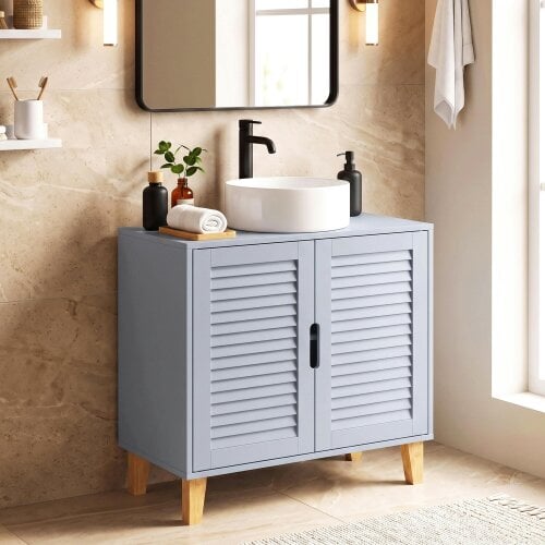 HOMCOM Under Sink Cabinet Adjustable Shelf Louvered Doors