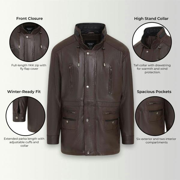 Infinity Leather Mens Soft Italian Leather Parka Coat-Winnipeg